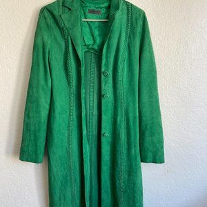 Alberta Ferretti designer green suede trench coat
